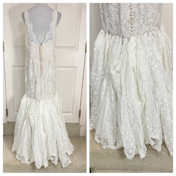 oleg cassini lace trumpet wedding dress - Picture 8 of 16